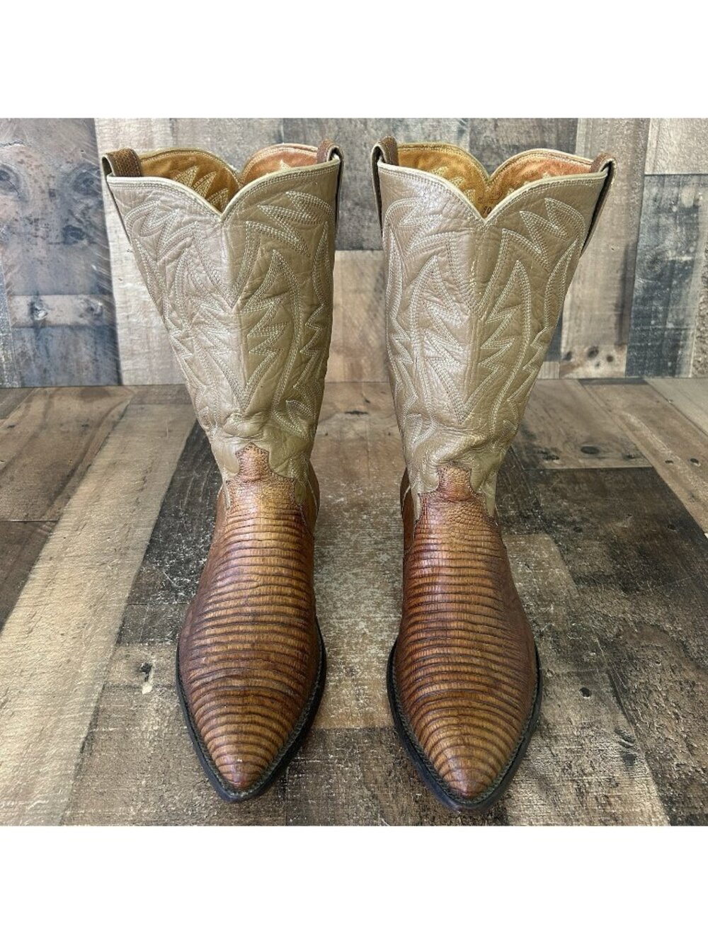 Justin Vintage White Label Teju Lizard Western Cowboy Boots Mens 13 D